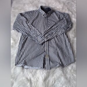 Hunt Club Navy and White Striped Shirt Size L